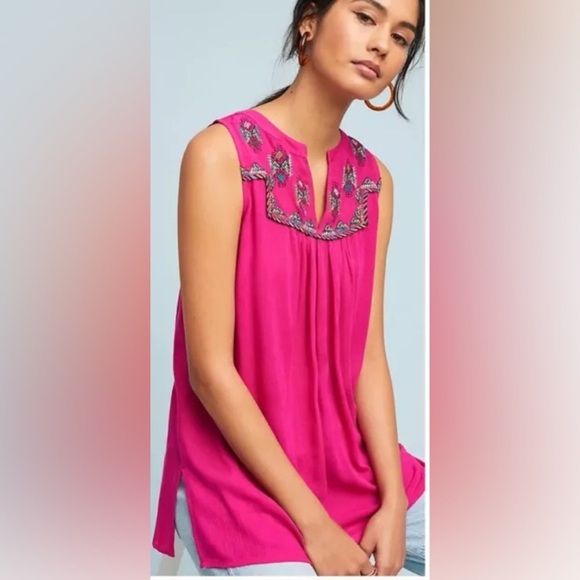 Maeve Embroidered Tunic Top in Fuchsia Embroidered Sleeveless Blouse size Small - Picture 1 of 11